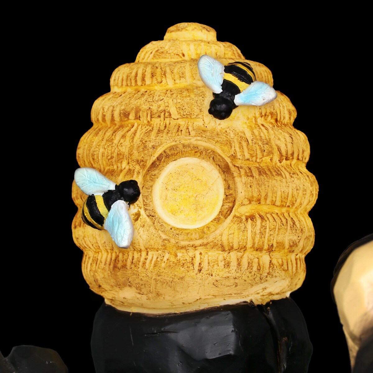 Exhart Solar Bear Playing with an Illuminating Bee Hive Garden Statuary, 9 by 7 Inch