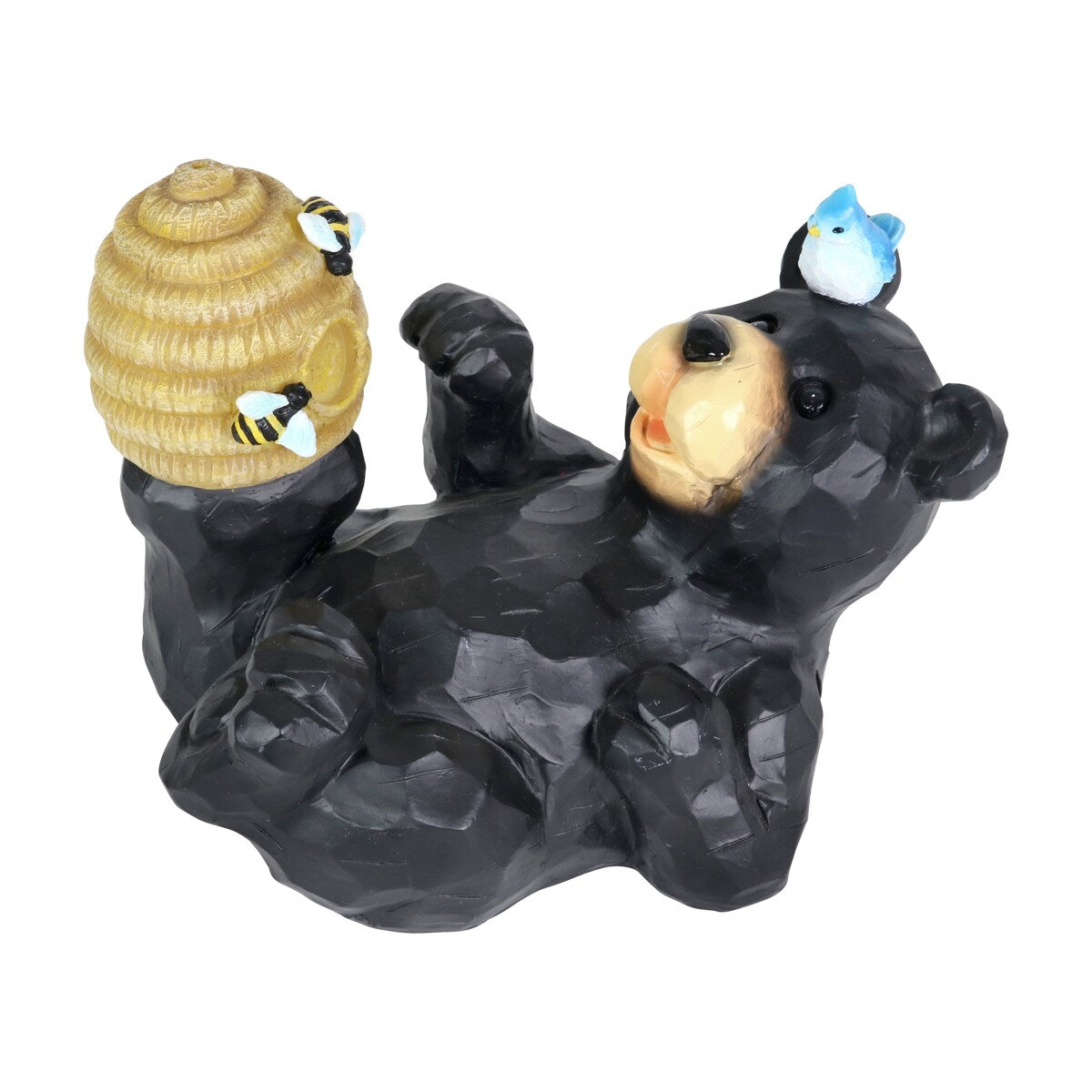 Exhart Solar Bear Playing with an Illuminating Bee Hive Garden Statuary, 9 by 7 Inch