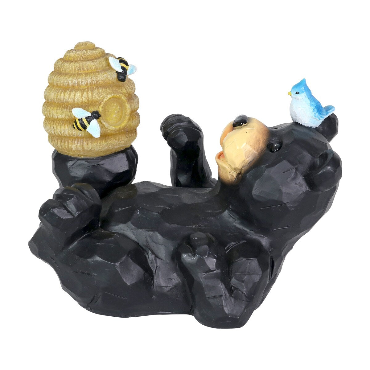 Exhart Solar Bear Playing with an Illuminating Bee Hive Garden Statuary, 9 by 7 Inch
