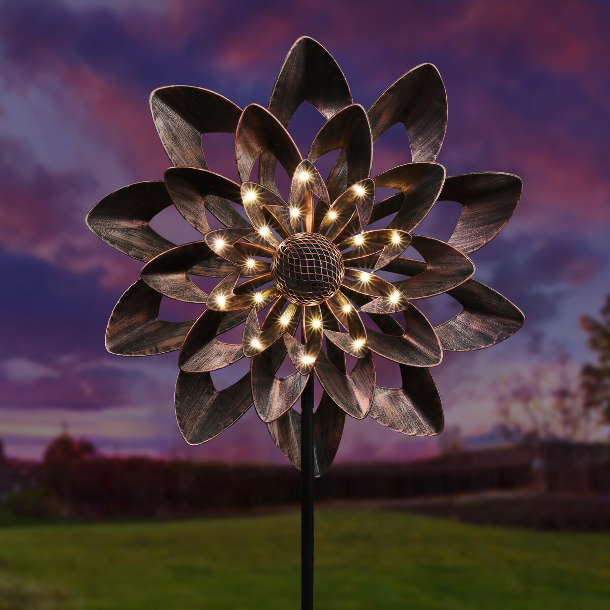 Exhart Solar Bronze Double Kinetic Spinner Stake, 27 by 74 Inches