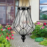Exhart Solar Clear Glass Hanging Lantern with Looping Metal Pattern, 8 by 24 Inches