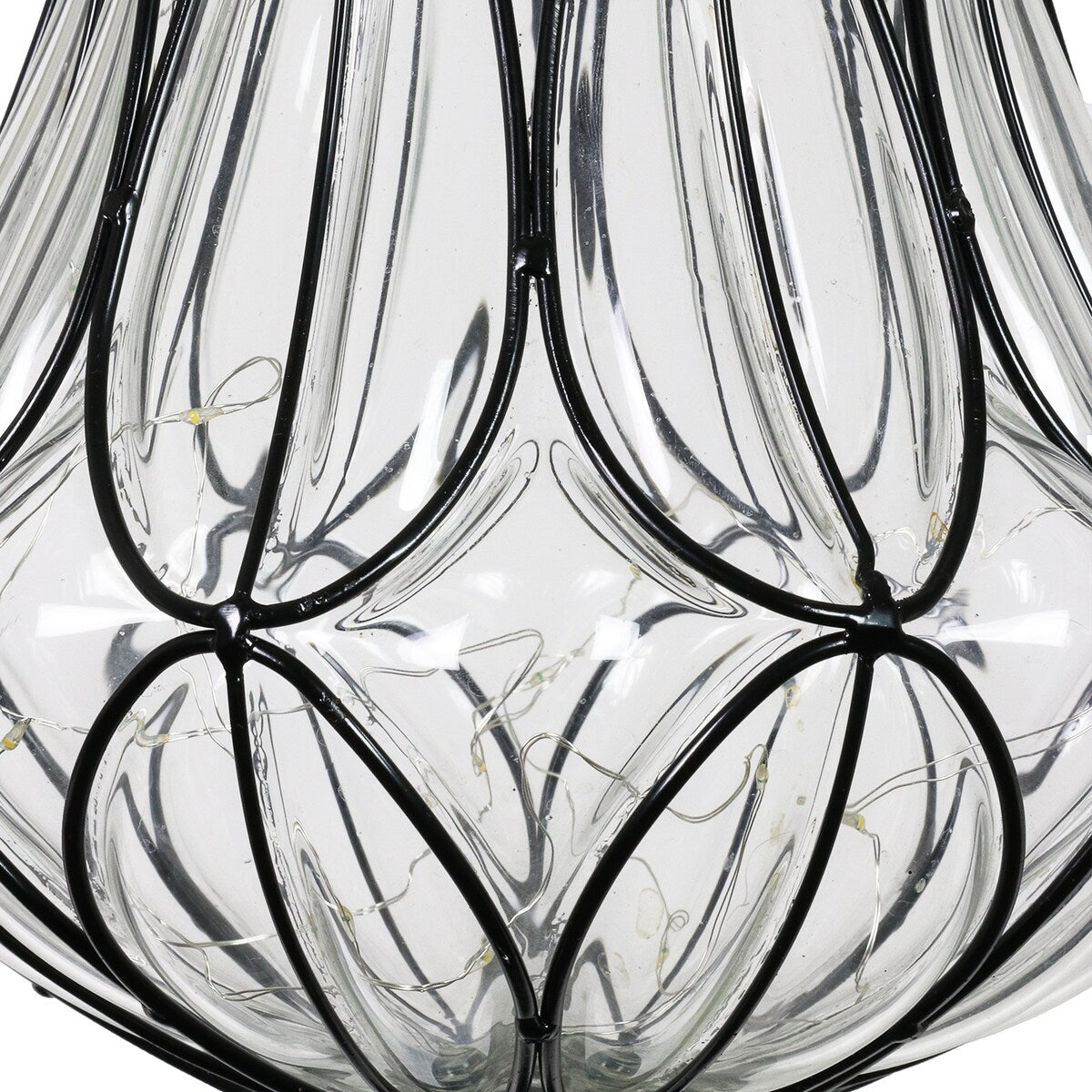 Exhart Solar Clear Glass Hanging Lantern with Looping Metal Pattern, 8 by 24 Inches