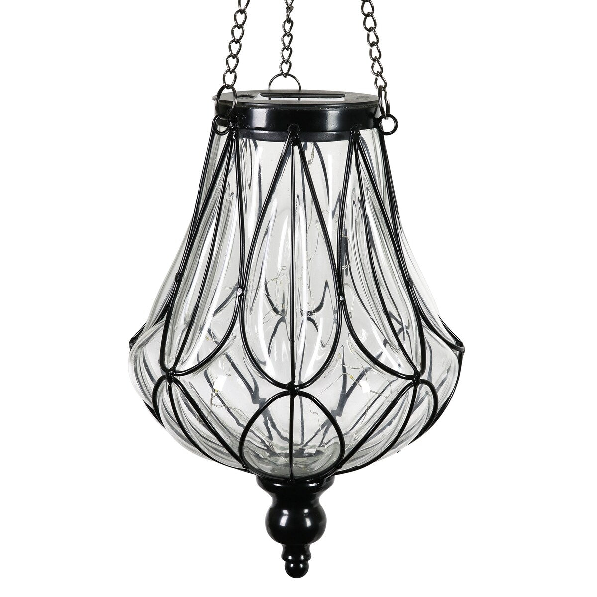 Exhart Solar Clear Glass Hanging Lantern with Looping Metal Pattern, 8 by 24 Inches