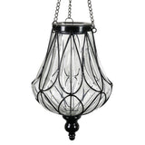 Exhart Solar Clear Glass Hanging Lantern with Looping Metal Pattern, 8 by 24 Inches