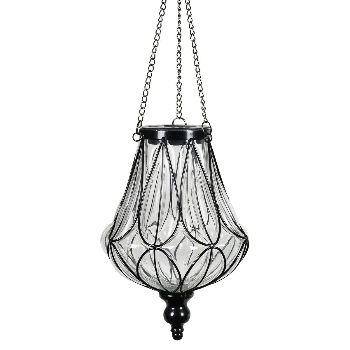 Exhart Solar Clear Glass Hanging Lantern with Looping Metal Pattern, 8 by 24 Inches