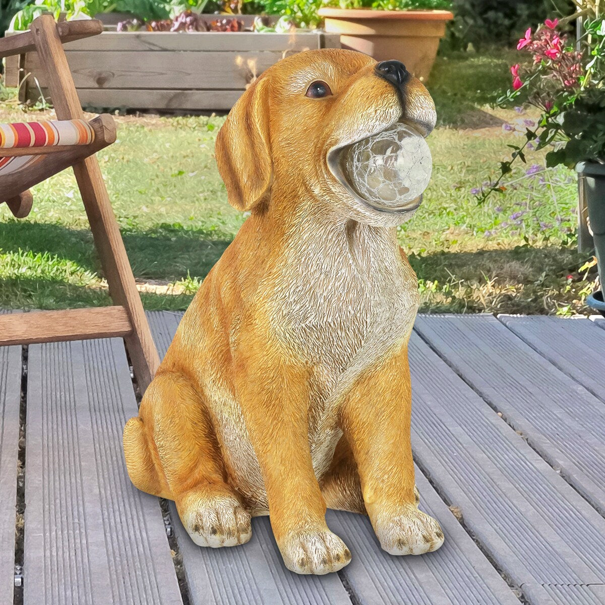 Exhart Solar Dog with LED Ball in Mouth Garden Statuary, 12 Inch tall
