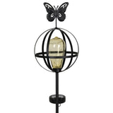 Exhart Solar Edison Bulb with LED String Lights in Metal Globe Garden Stake with Butterfly, 7 by 37 Inches