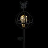 Exhart Solar Edison Bulb with LED String Lights in Metal Globe Garden Stake with Butterfly, 7 by 37 Inches