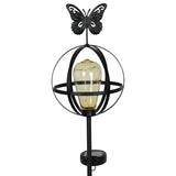 Exhart Solar Edison Bulb with LED String Lights in Metal Globe Garden Stake with Butterfly, 7 by 37 Inches