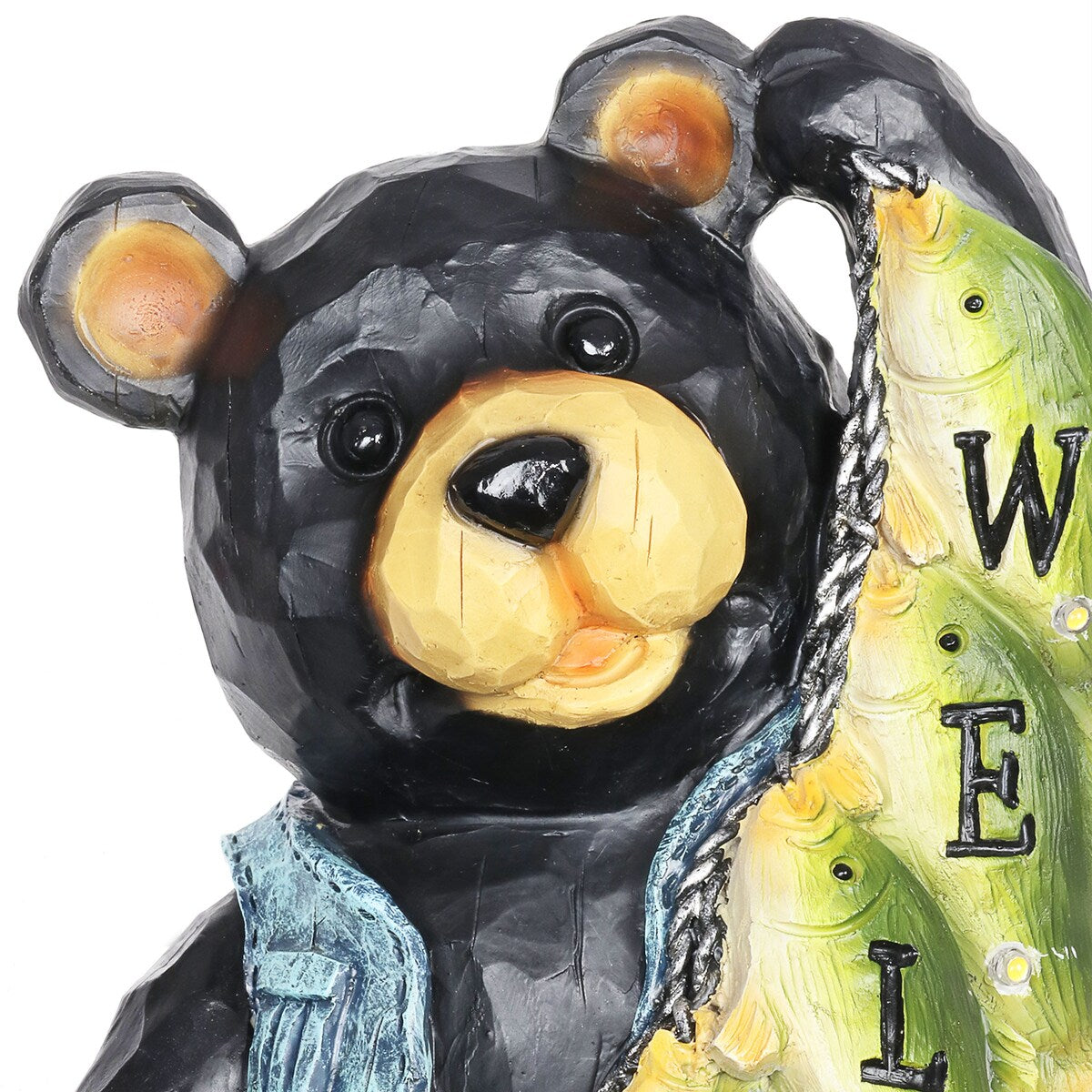 Exhart Solar Fish Stringing Welcome Bear, 13 Inch