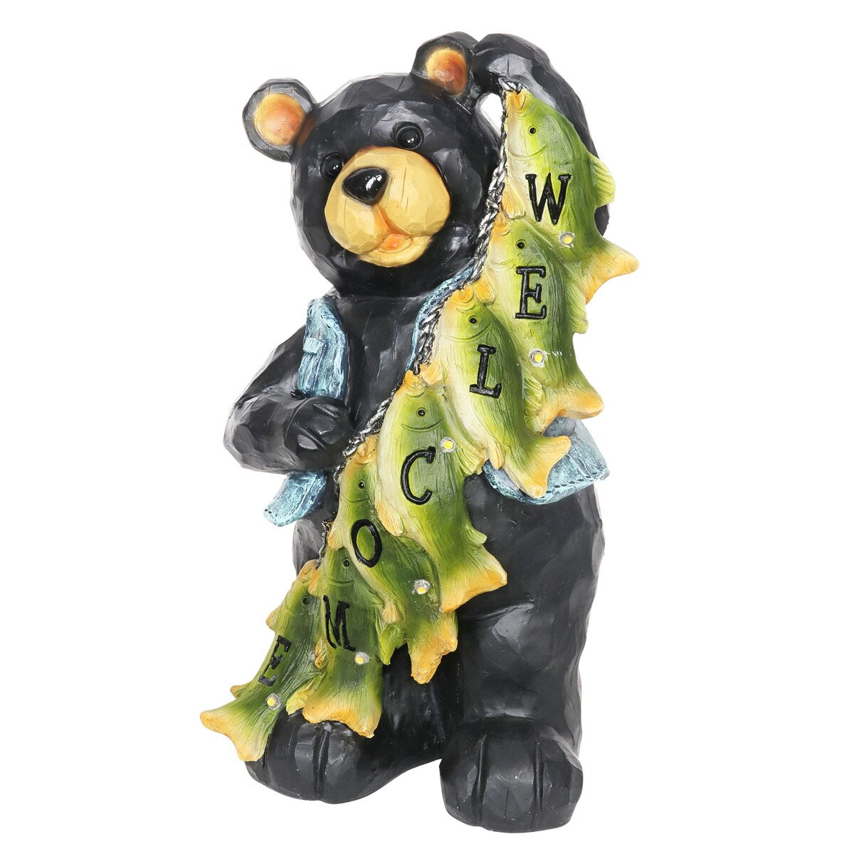 Exhart Solar Fish Stringing Welcome Bear, 13 Inch