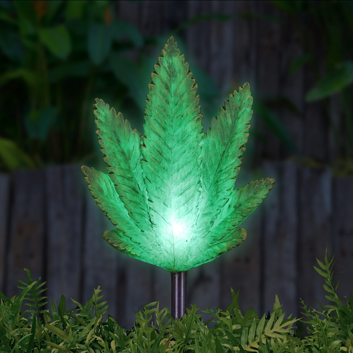 Exhart Solar Ganja Leaf Resin Garden Stake, 4 by 30 Inches