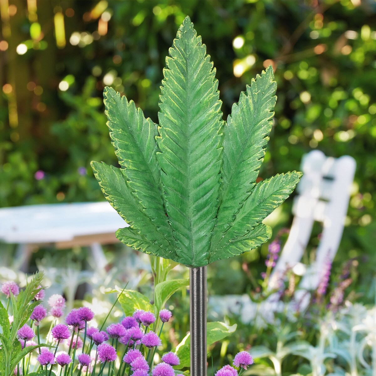 Exhart Solar Ganja Leaf Resin Garden Stake, 4 by 30 Inches