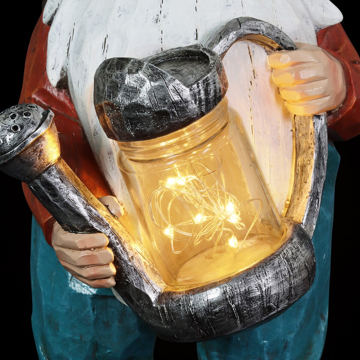 Exhart Solar Garden Gnome with LED Firefly Watering Can Statuary, 5 by 12.5 Inch