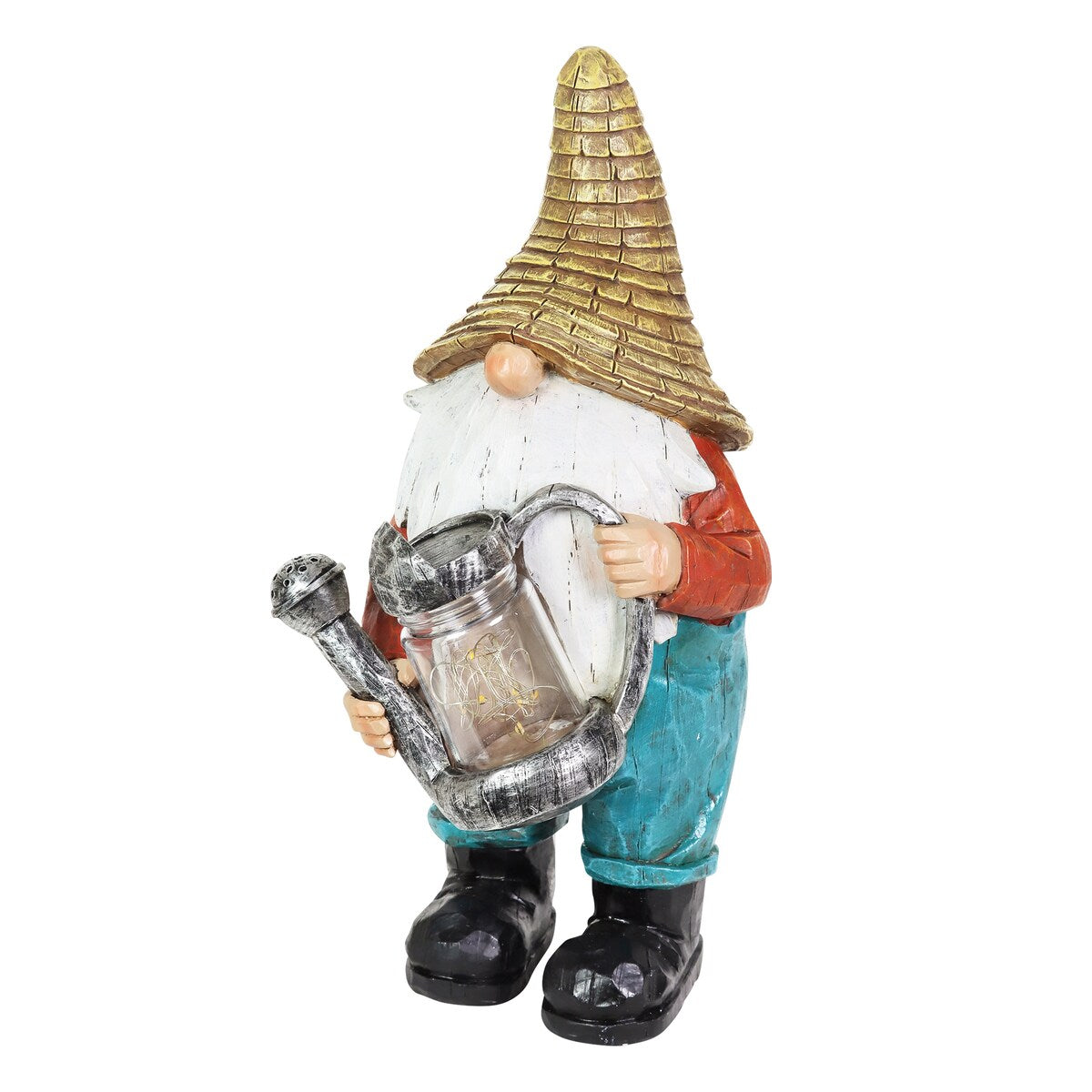 Exhart Solar Garden Gnome with LED Firefly Watering Can Statuary, 5 by 12.5 Inch