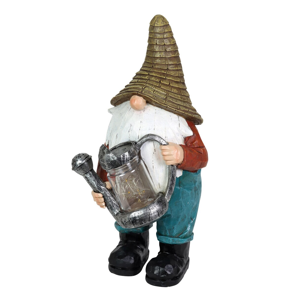 Exhart Solar Garden Gnome with LED Firefly Watering Can Statuary, 5 by 12.5 Inch
