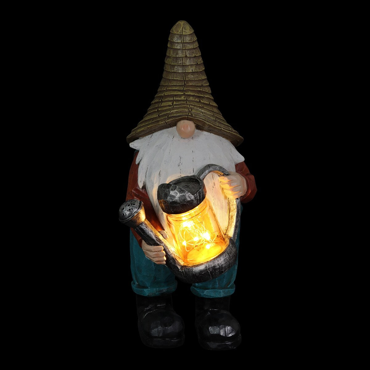 Exhart Solar Garden Gnome with LED Firefly Watering Can Statuary, 5 by 12.5 Inch