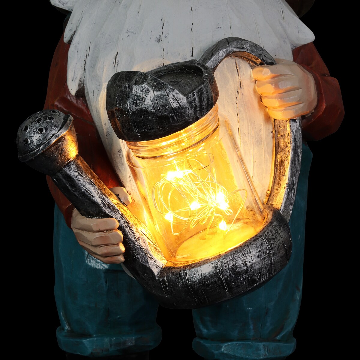 Exhart Solar Garden Gnome with LED Firefly Watering Can Statuary, 5 by 12.5 Inch