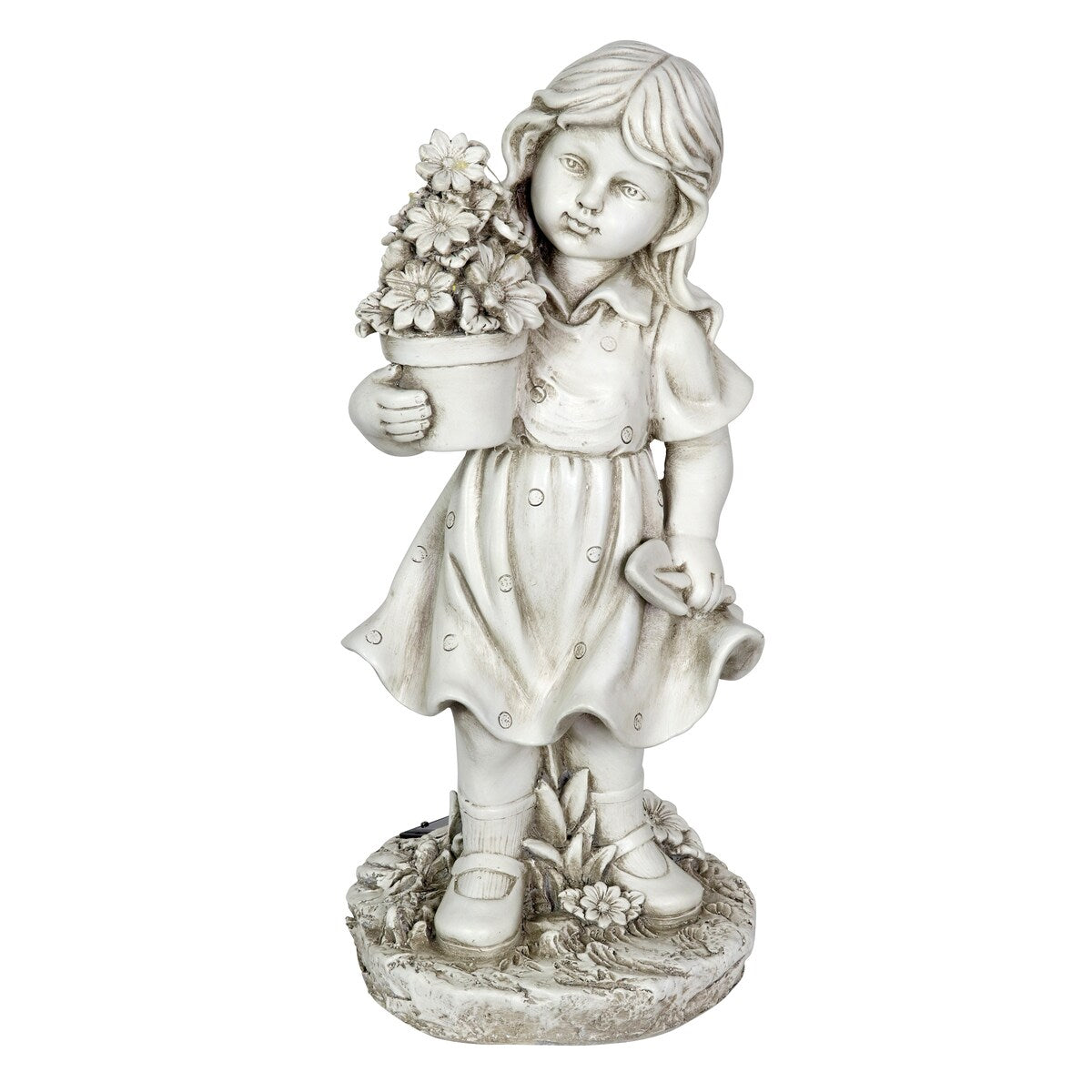 Exhart Solar Girl with a Flower Pot Garden Statue, 18 Inch