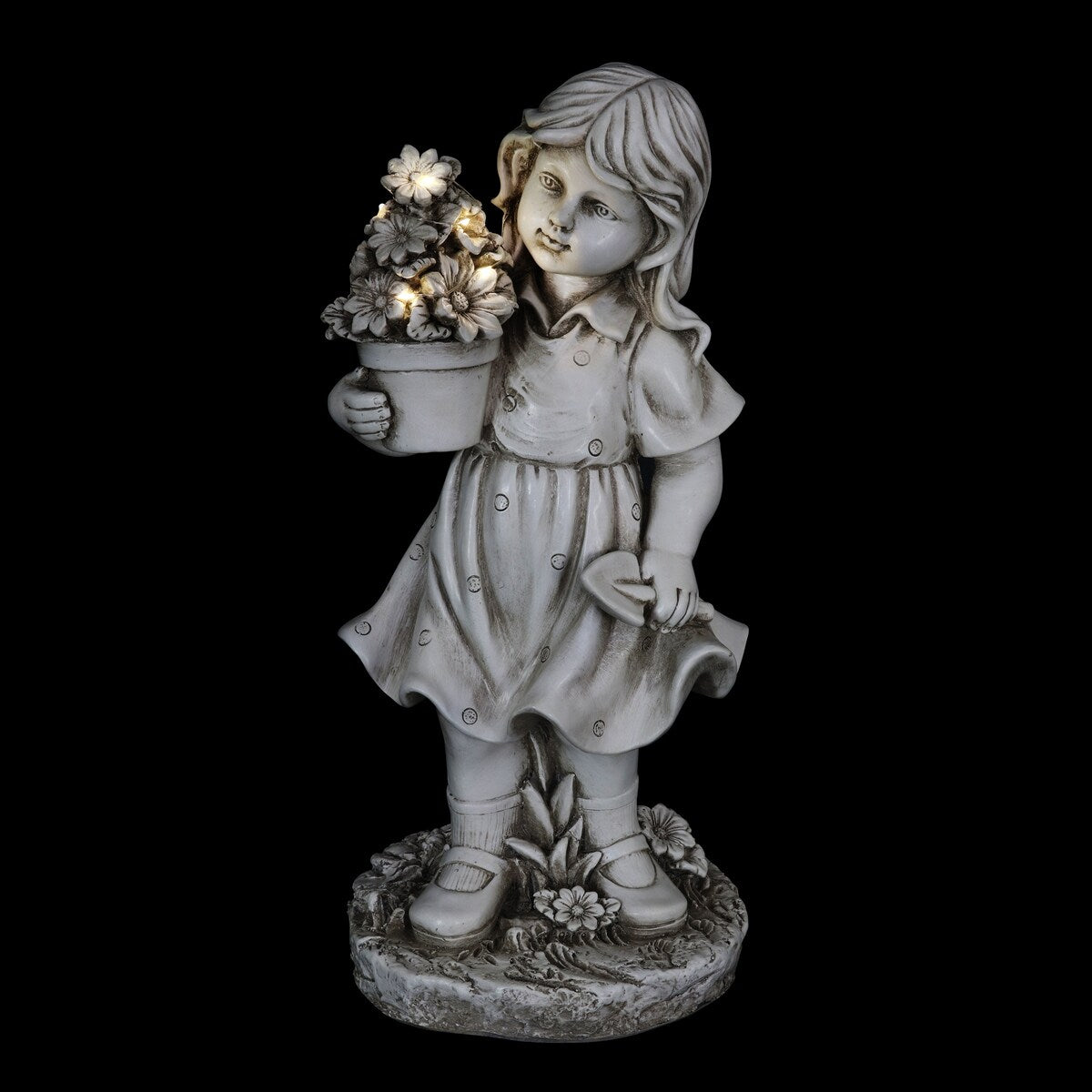Exhart Solar Girl with a Flower Pot Garden Statue, 18 Inch