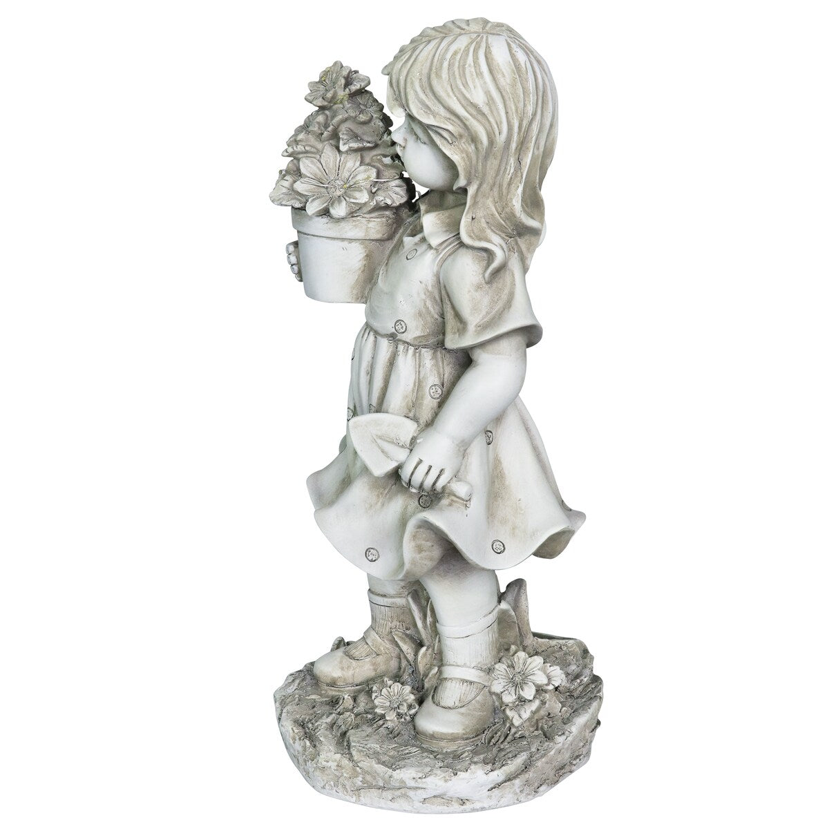 Exhart Solar Girl with a Flower Pot Garden Statue, 18 Inch
