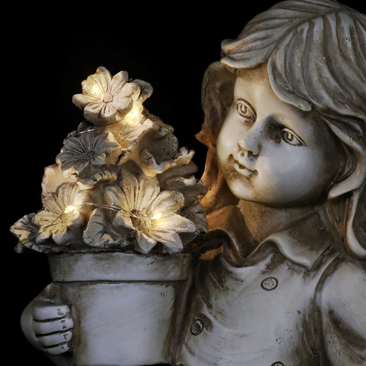 Exhart Solar Girl with a Flower Pot Garden Statue, 18 Inch