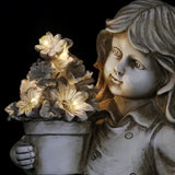 Exhart Solar Girl with a Flower Pot Garden Statue, 18 Inch