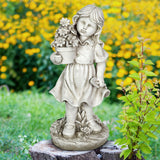 Exhart Solar Girl with a Flower Pot Garden Statue, 18 Inch