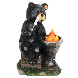 Exhart Solar Marshmallow Roasting Bear Statue, 11 Inch