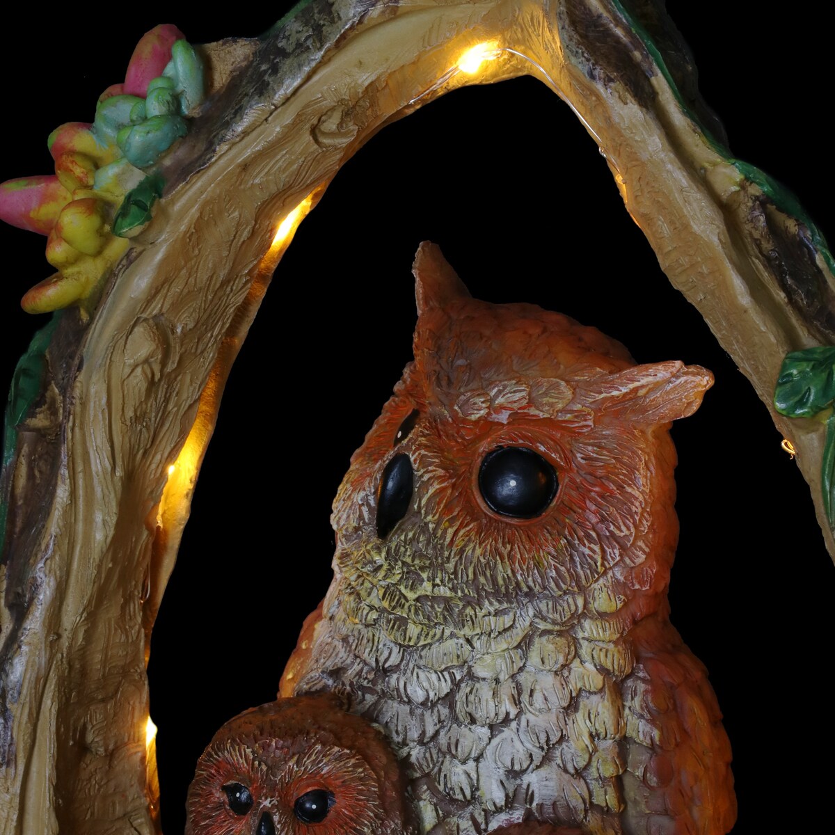 Exhart Solar Owl Family in a Tree Stump Garden Statue, 6 by 13 Inches
