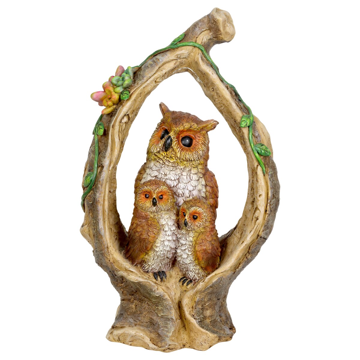 Exhart Solar Owl Family in a Tree Stump Garden Statue, 6 by 13 Inches