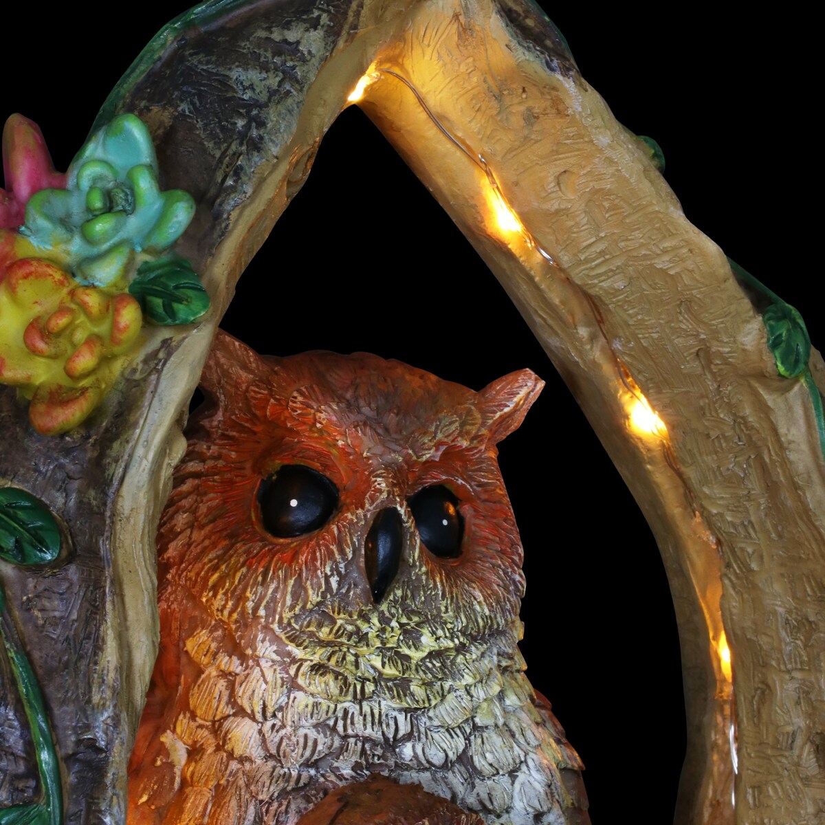 Exhart Solar Owl Family in a Tree Stump Garden Statue, 6 by 13 Inches