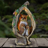 Exhart Solar Owl Family in a Tree Stump Garden Statue, 6 by 13 Inches
