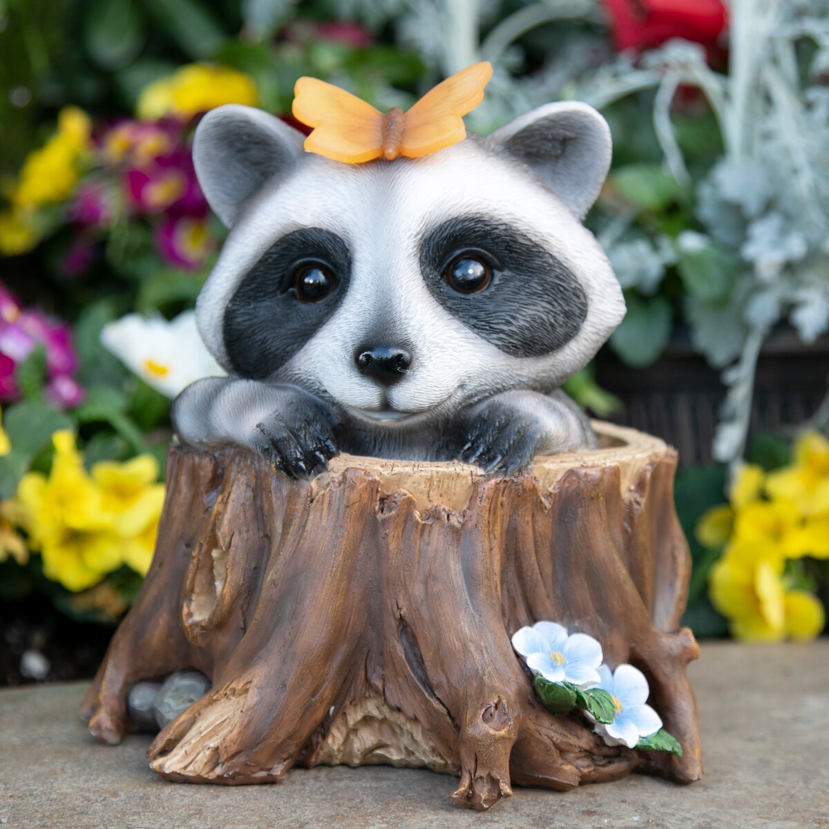 Exhart Solar Peekaboo Racoon Garden Statue, 8.5 Inches tall