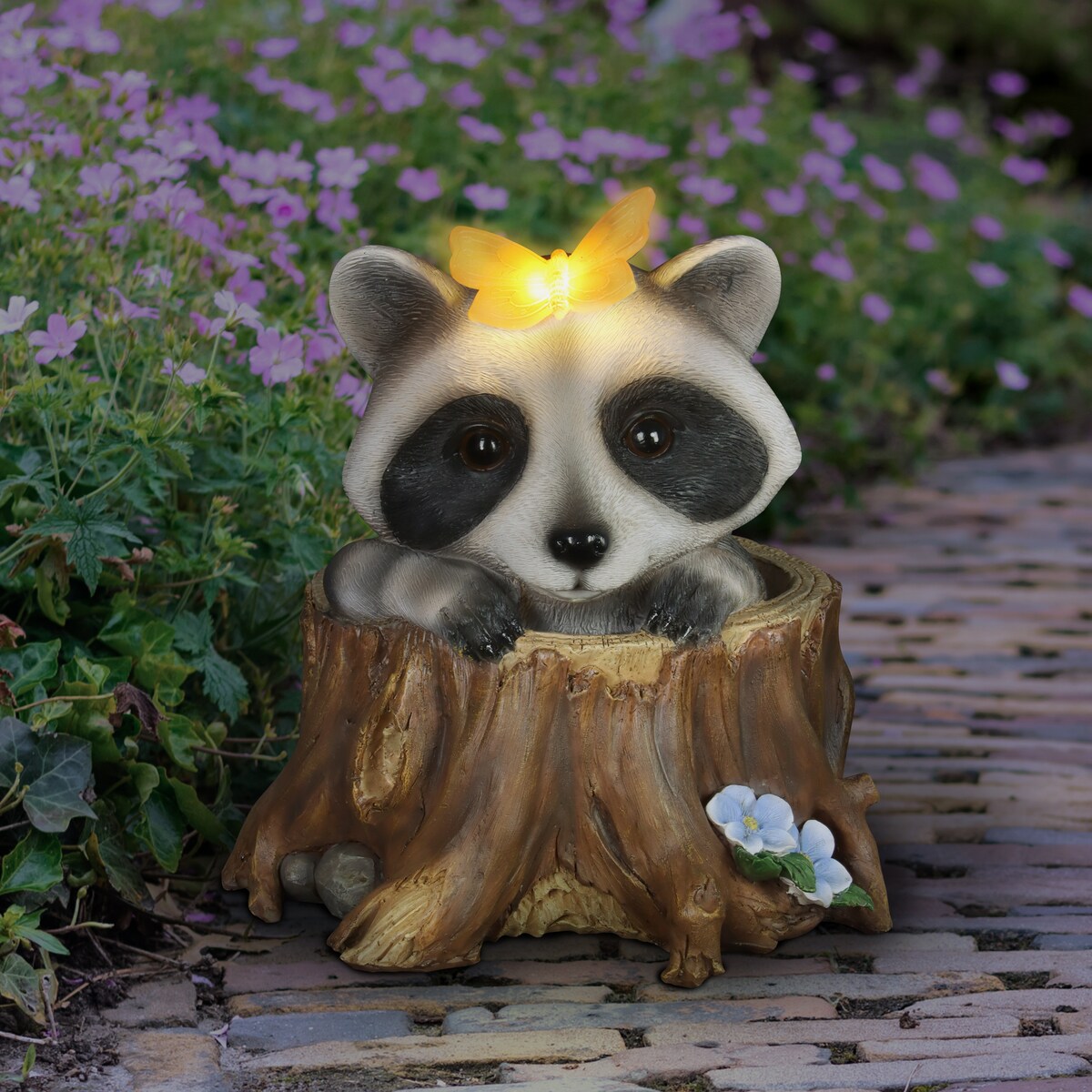 Exhart Solar Peekaboo Racoon Garden Statue, 8.5 Inches tall