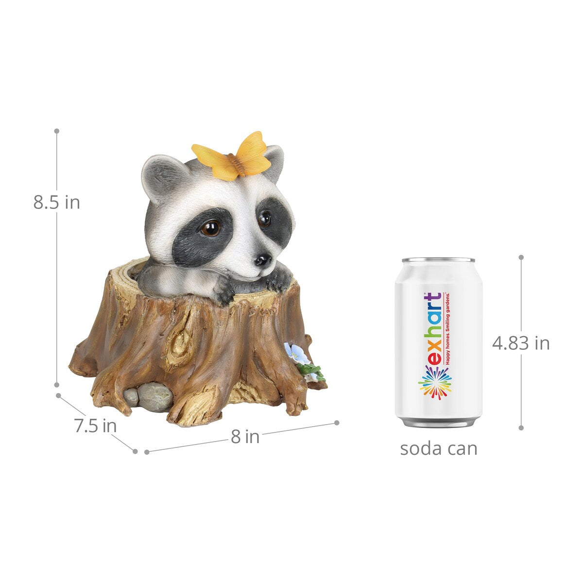 Exhart Solar Peekaboo Racoon Garden Statue, 8.5 Inches tall