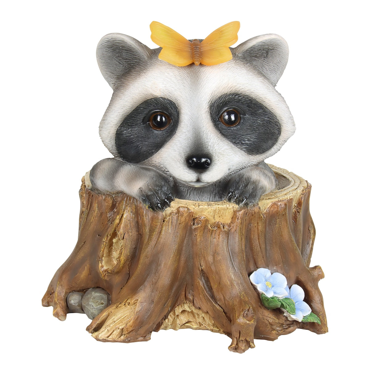 Exhart Solar Peekaboo Racoon Garden Statue, 8.5 Inches tall