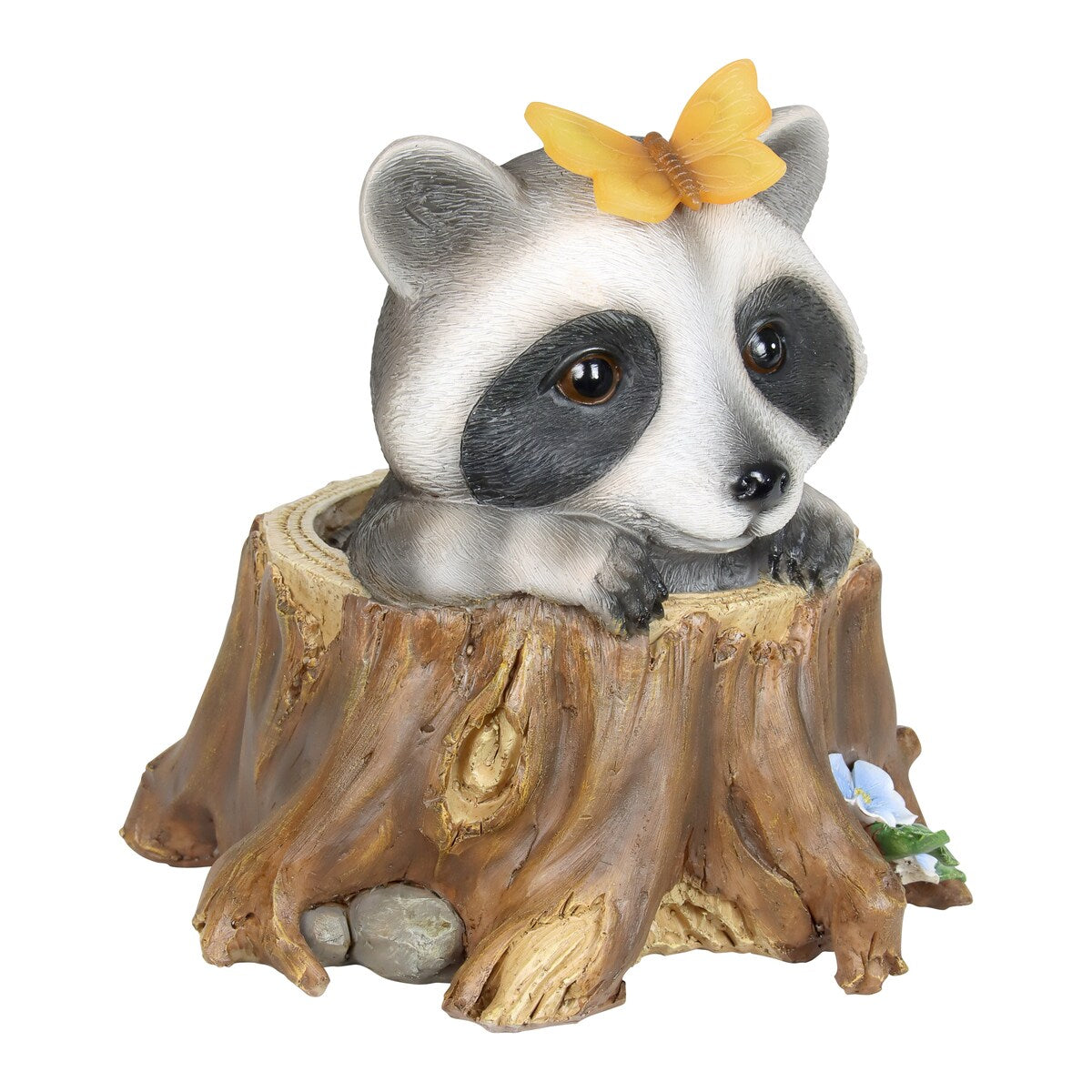 Exhart Solar Peekaboo Racoon Garden Statue, 8.5 Inches tall