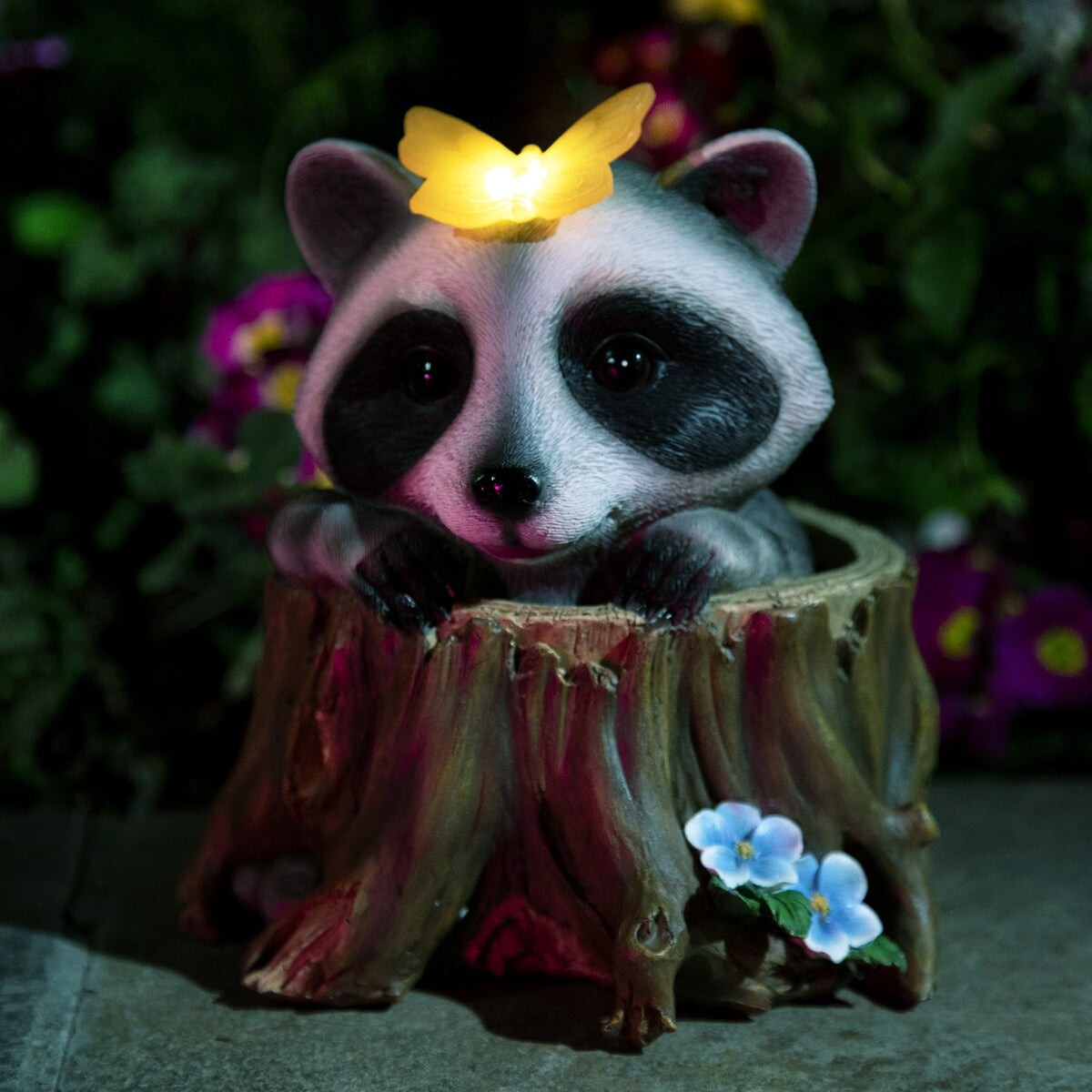 Exhart Solar Peekaboo Racoon Garden Statue, 8.5 Inches tall