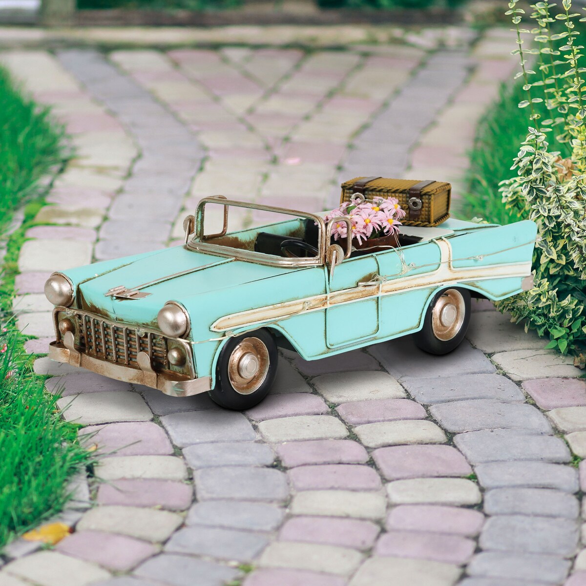 Exhart Vintage Convertible Car LED Statue with a Battery Powered Timer, 10.5 by 4.5 x 4 Inches
