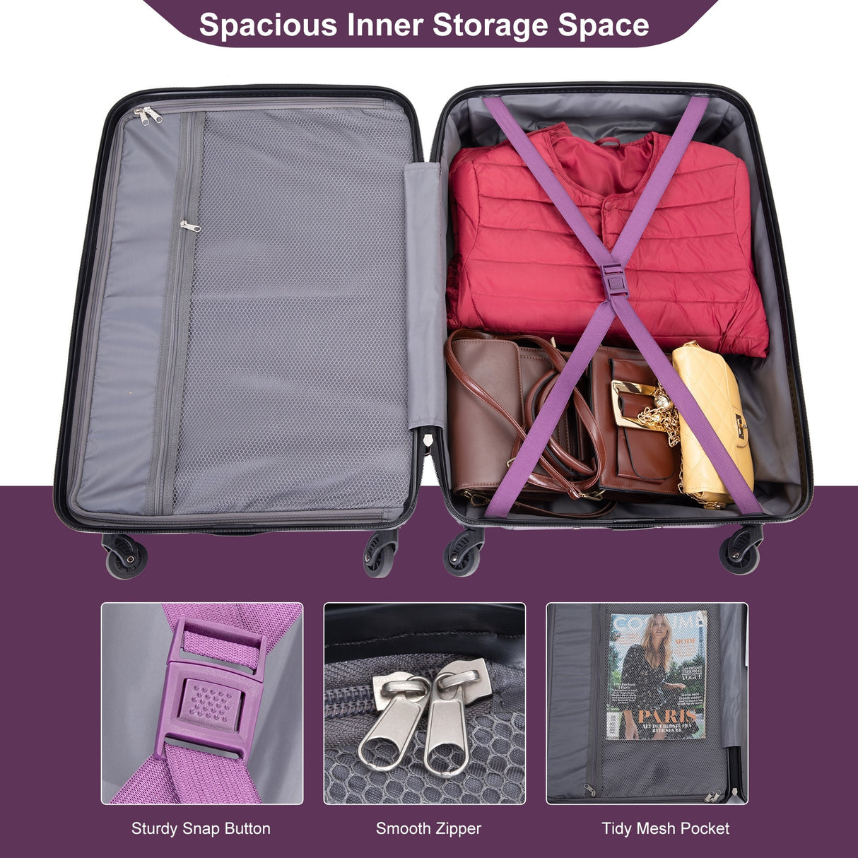 Expandable 3 Piece Luggage Sets PC Lightweight & Durable Suitcase with Two Hooks, Spinner Wheels, TSA Lock, (21/25/29)