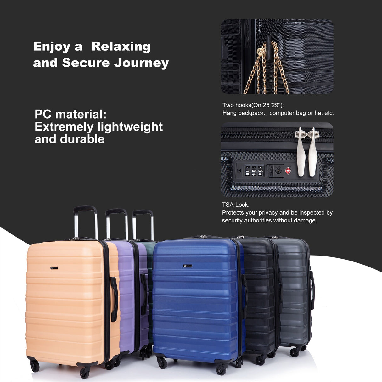 Expandable 3 Piece Luggage Sets PC Lightweight & Durable Suitcase with Two Hooks, Spinner Wheels, TSA Lock, (21/25/29)