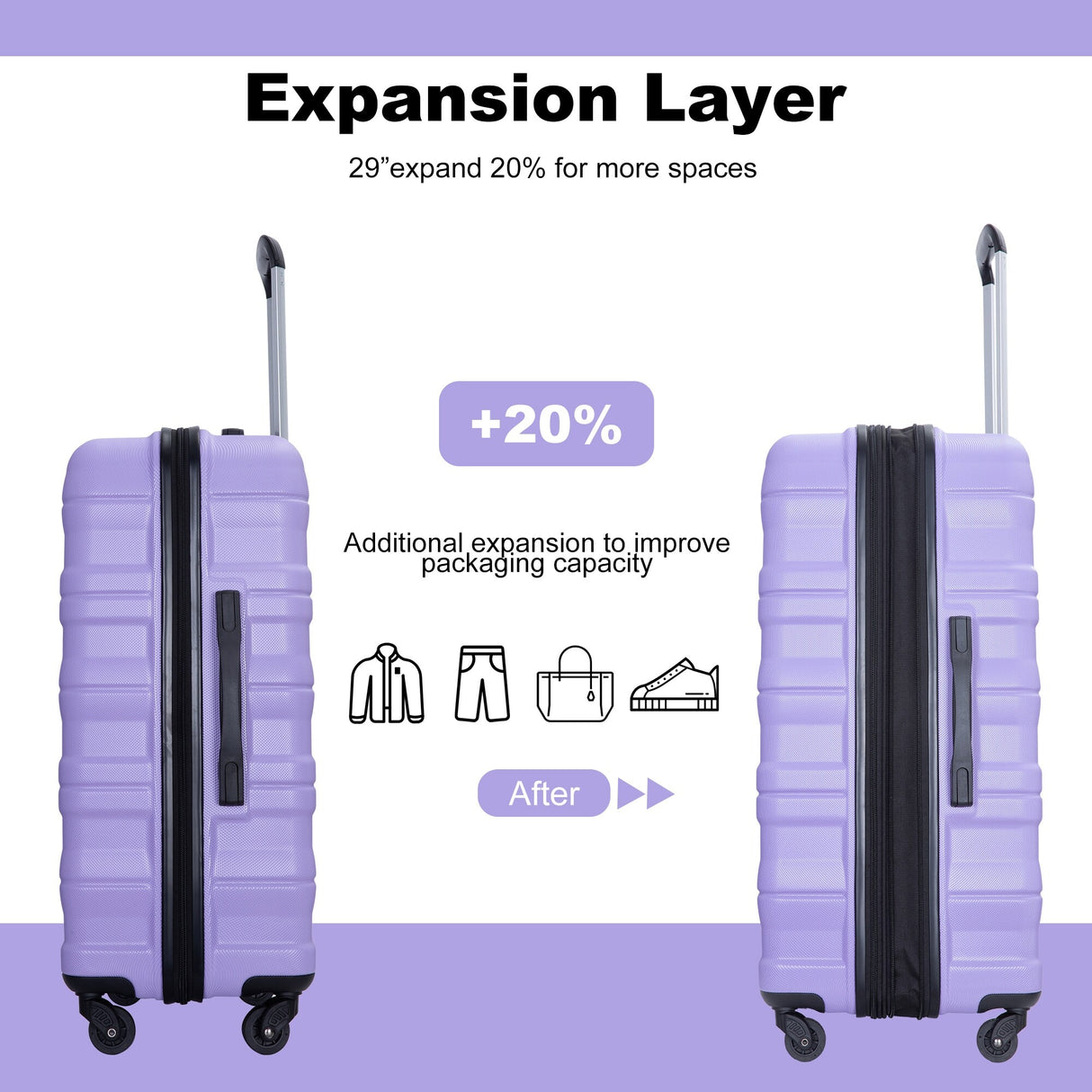 Expandable 3 Piece Luggage Sets PC Lightweight & Durable Suitcase with Two Hooks, Spinner Wheels, TSA Lock, (21/25/29)