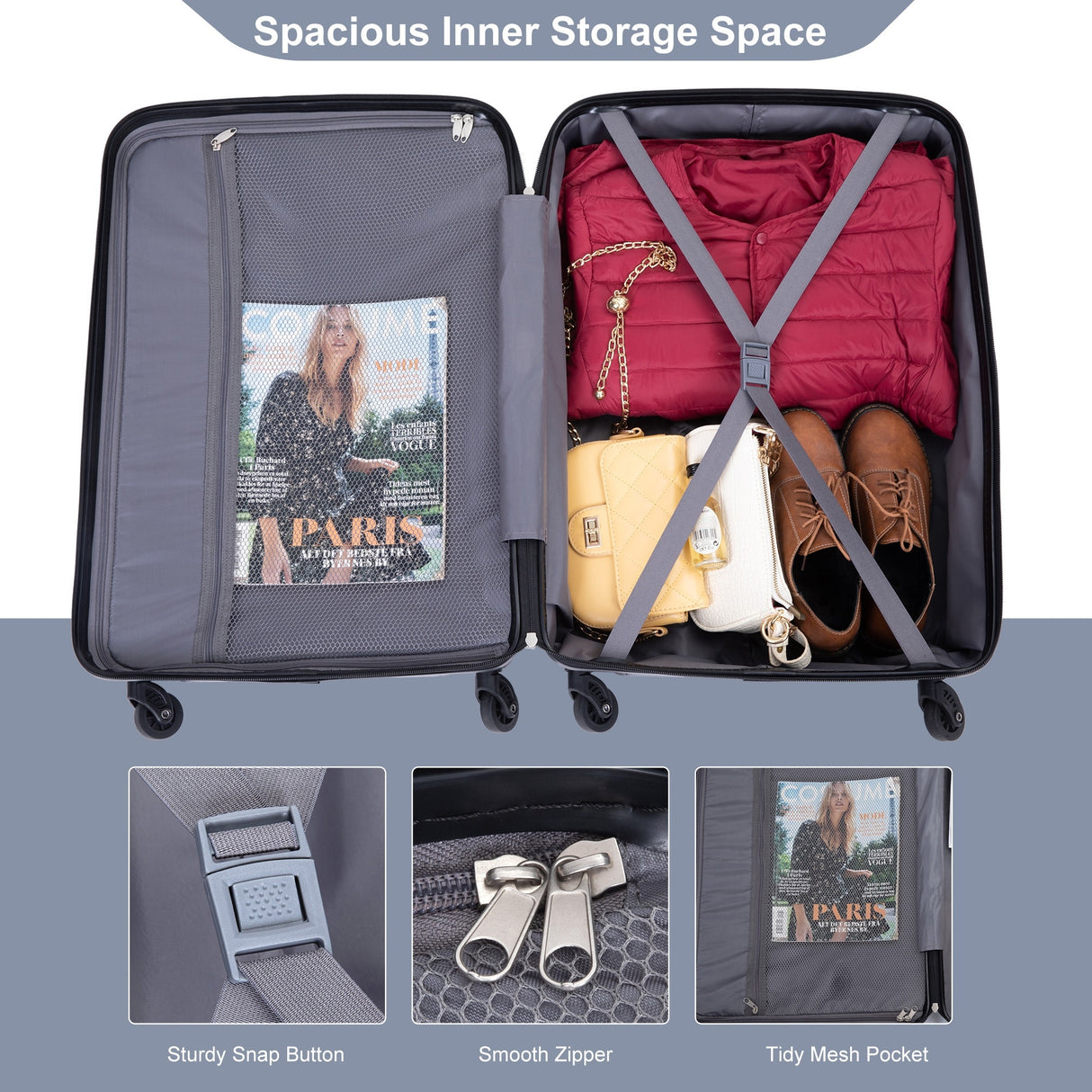 Expandable 3 Piece Luggage Sets PC Lightweight & Durable Suitcase with Two Hooks, Spinner Wheels, TSA Lock, (21/25/29)
