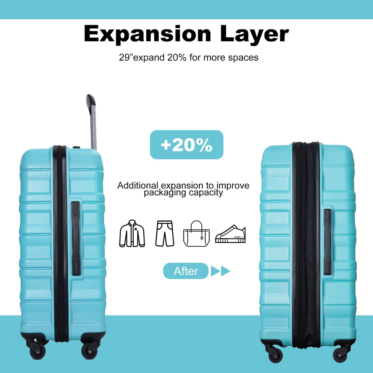 Expandable 3 Piece Luggage Sets PC Lightweight & Durable Suitcase with Two Hooks, Spinner Wheels, TSA Lock, (21/25/29)