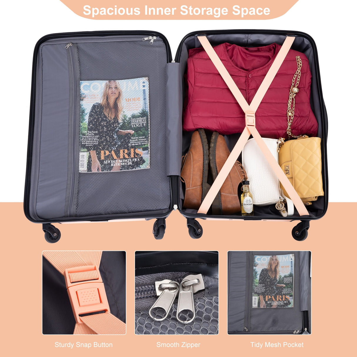 Expandable 3 Piece Luggage Sets PC Lightweight & Durable Suitcase with Two Hooks, Spinner Wheels, TSA Lock, (21/25/29)