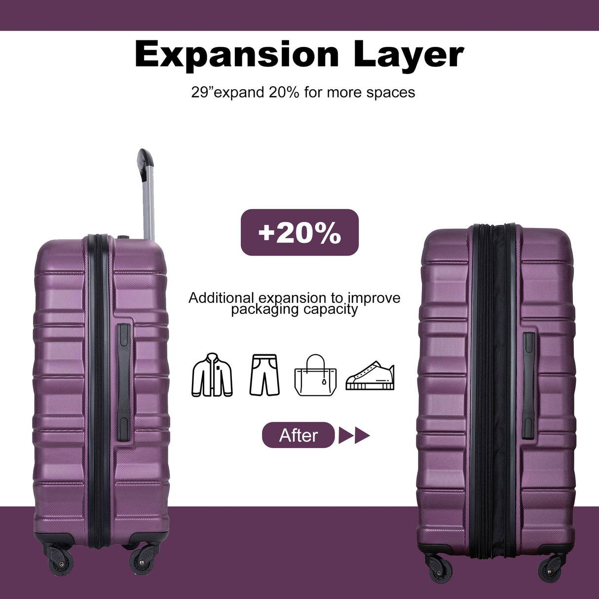 Expandable 3 Piece Luggage Sets PC Lightweight & Durable Suitcase with Two Hooks, Spinner Wheels, TSA Lock, (21/25/29)