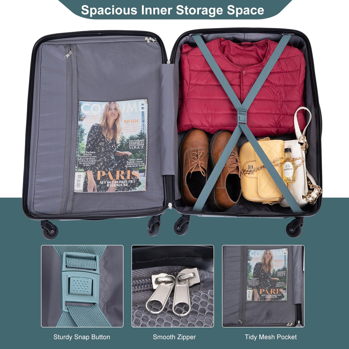 Expandable 3 Piece Luggage Sets PC Lightweight & Durable Suitcase with Two Hooks, Spinner Wheels, TSA Lock, (21/25/29)