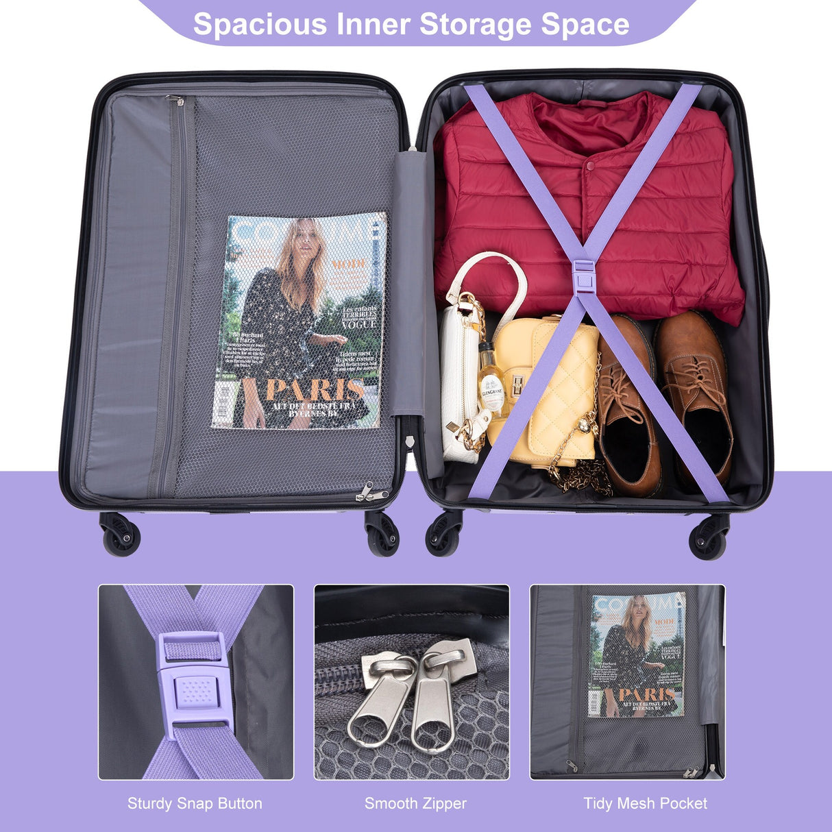 Expandable 3 Piece Luggage Sets PC Lightweight & Durable Suitcase with Two Hooks, Spinner Wheels, TSA Lock, (21/25/29)