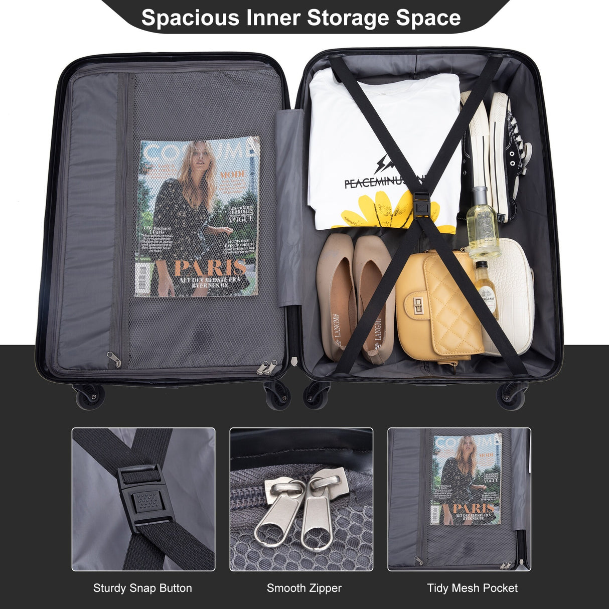 Expandable 3 Piece Luggage Sets PC Lightweight & Durable Suitcase with Two Hooks, Spinner Wheels, TSA Lock, (21/25/29)